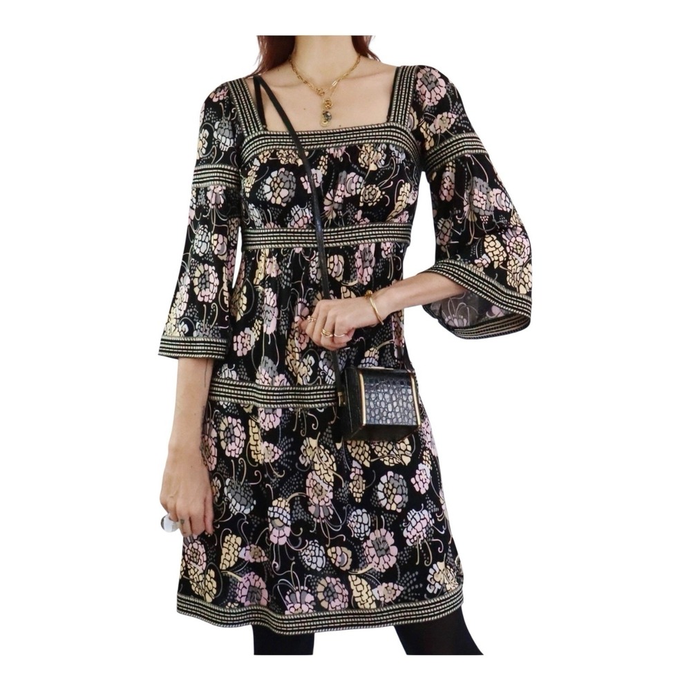 Missoni Black Bell Sleeve Floral‎ Tiered Stretch Flare Dress Size US 6